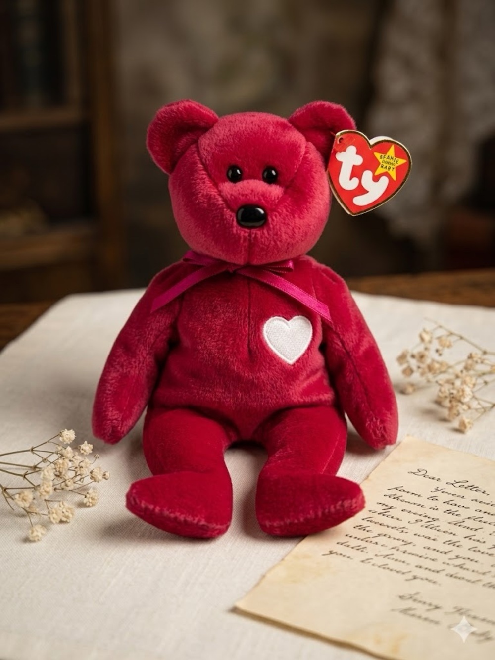 Retired TY Beanie Baby "Valentina" Bear Feb 14 1998 DOB Plush Valentine Rare